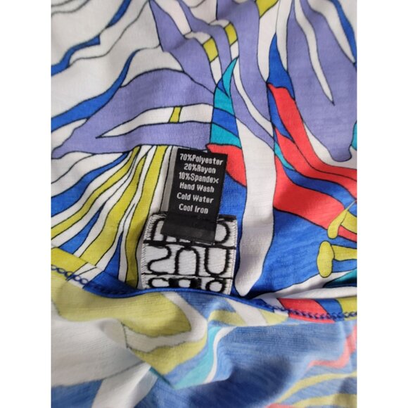 Clara Sunwoo Womens XL Floral Print Asymmetrical Tunic Top Blouse Blue Stretch - Picture 4 of 8